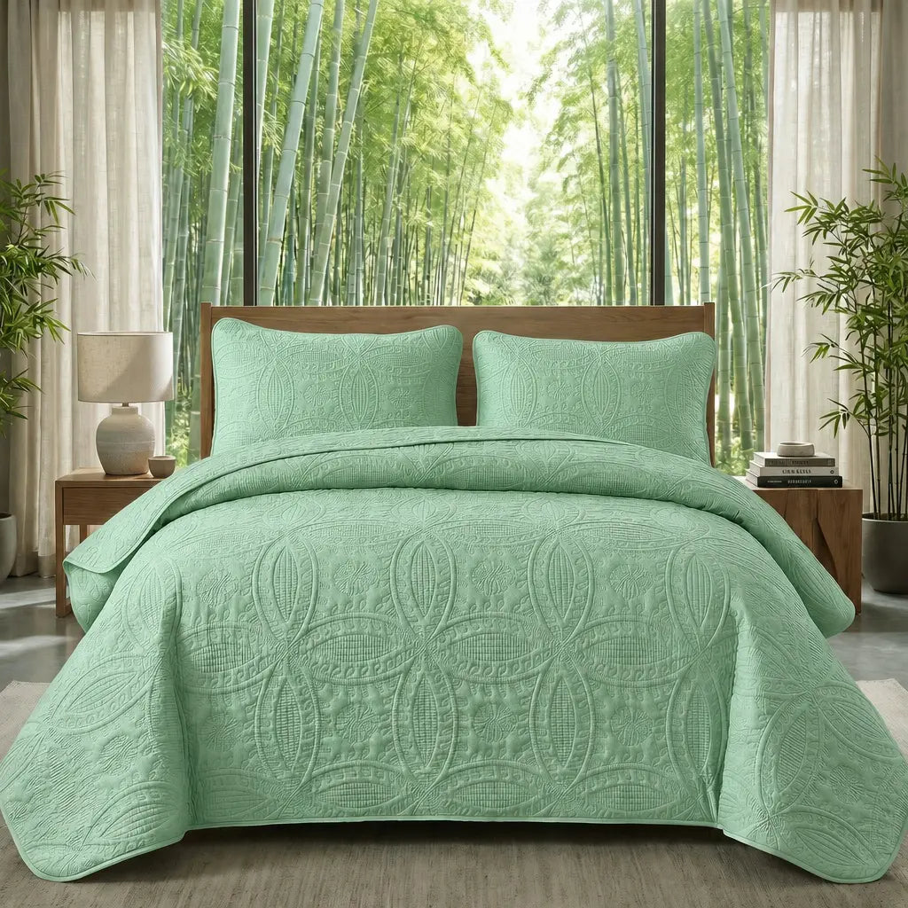 Ultrasonic 2/3-Piece Embossed Bedspread Coverlet Set – Lightweight All-Season Bedding, Soft Microfiber with Pillowcases, Machine Washable, Sizes Twin/Queen/King, Bed Accessories, All-Season Suitable Gift Aesthetic Decor Tiktokshopspringglowup