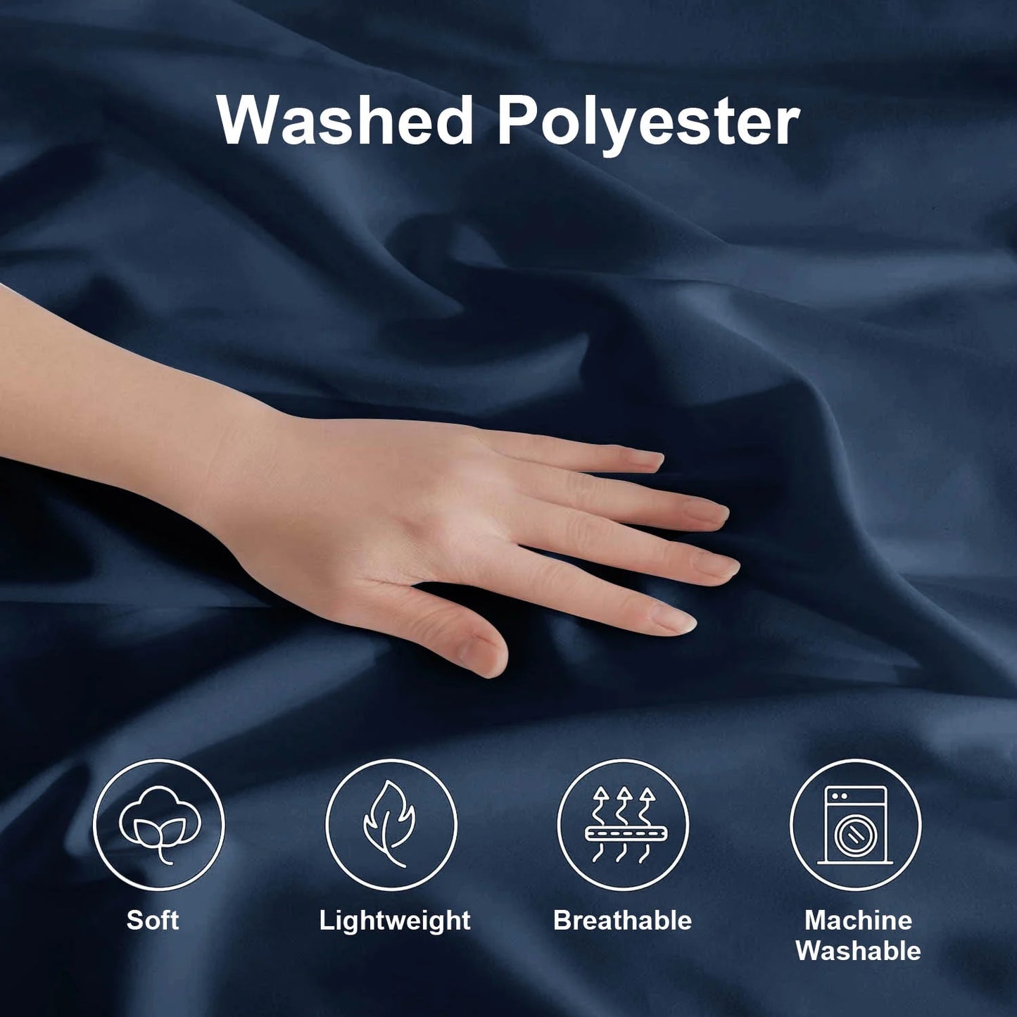 Duvet Cover Set Soft Washed Microfiber Duvet Cover 3 Pieces Queen Navy Blue