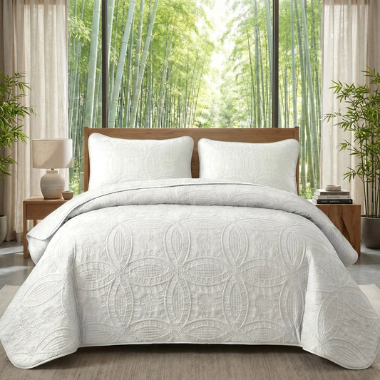 Ultrasonic 2/3-Piece Embossed Bedspread Coverlet Set – Lightweight All-Season Bedding, Soft Microfiber with Pillowcases, Machine Washable, Sizes Twin/Queen/King, Bed Accessories, All-Season Suitable Gift Aesthetic Decor Tiktokshopspringglowup