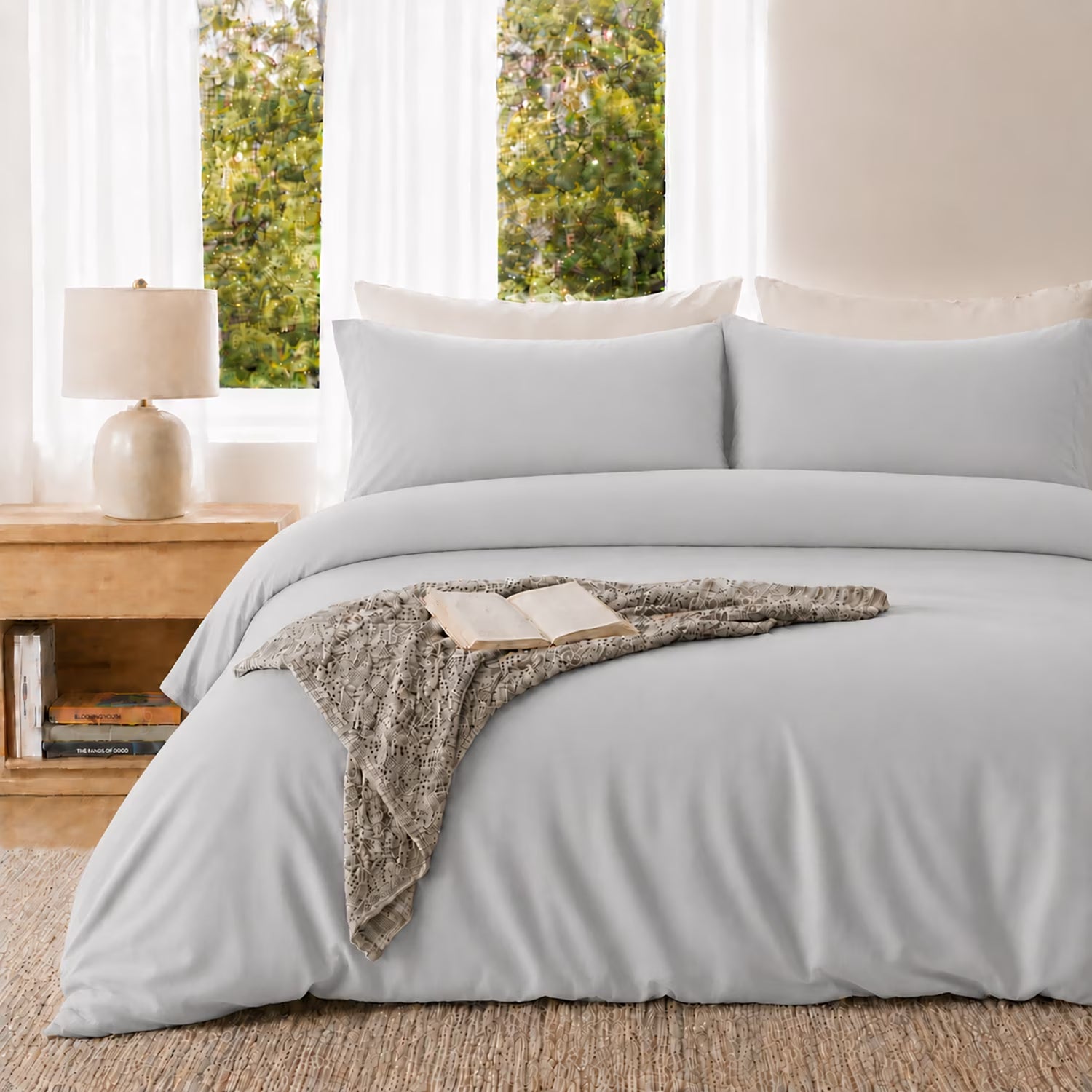 Duvet Cover Set Soft Washed Microfiber Duvet Cover 3 Pieces King Light Grey