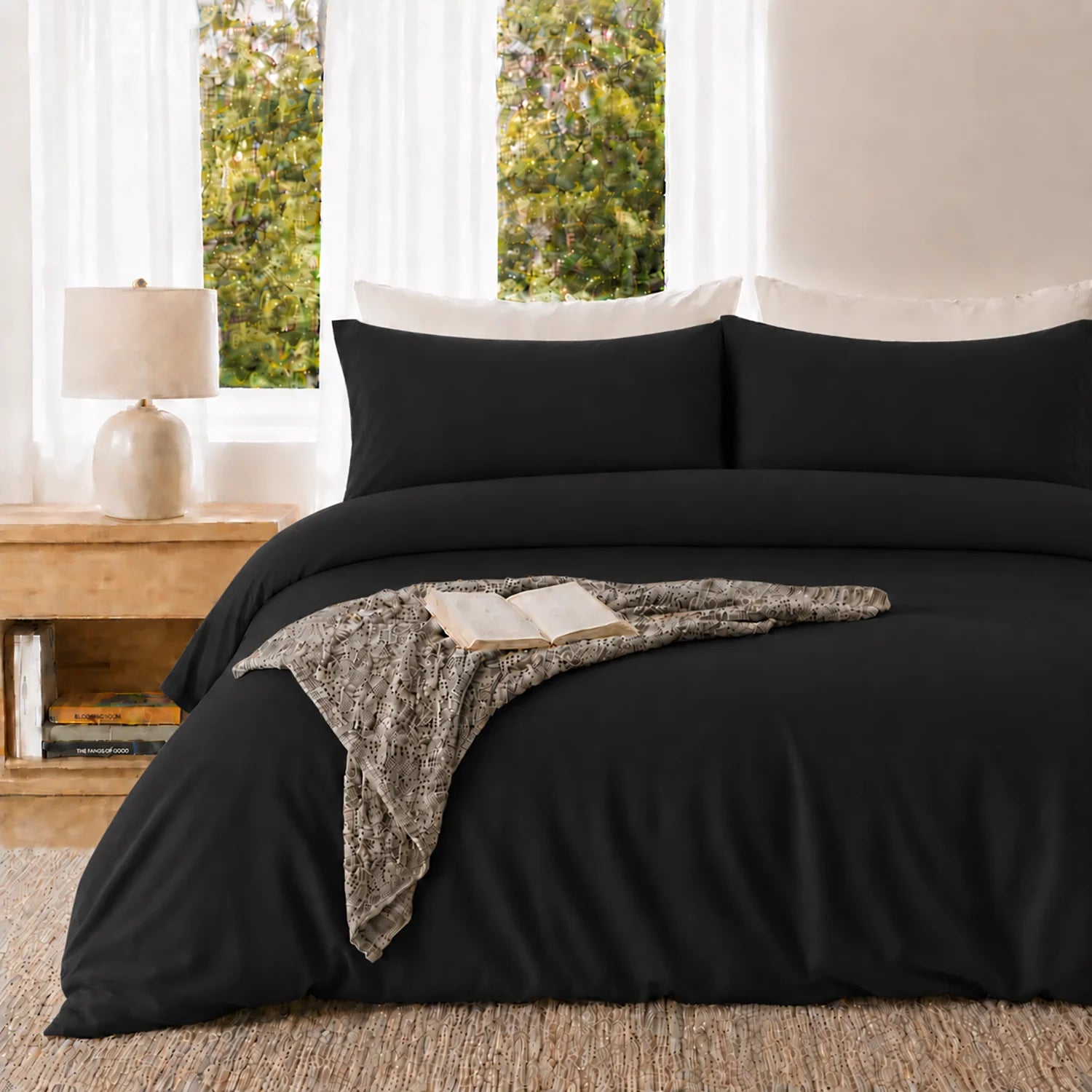 Duvet Cover Set Soft Washed Microfiber Duvet Cover 3 Pieces King Black