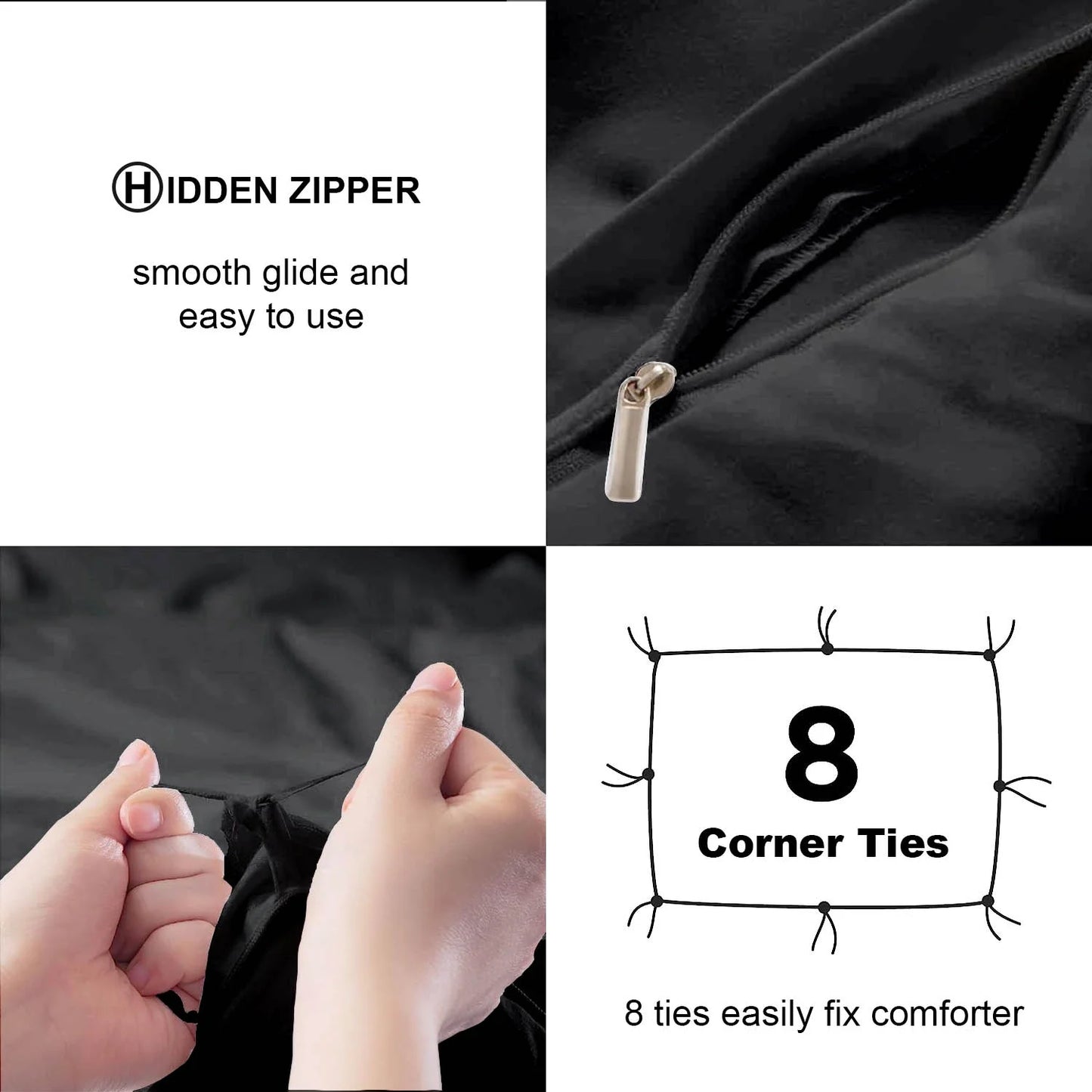 Duvet Cover Set Soft Washed Microfiber Duvet Cover 3 Pieces King Black