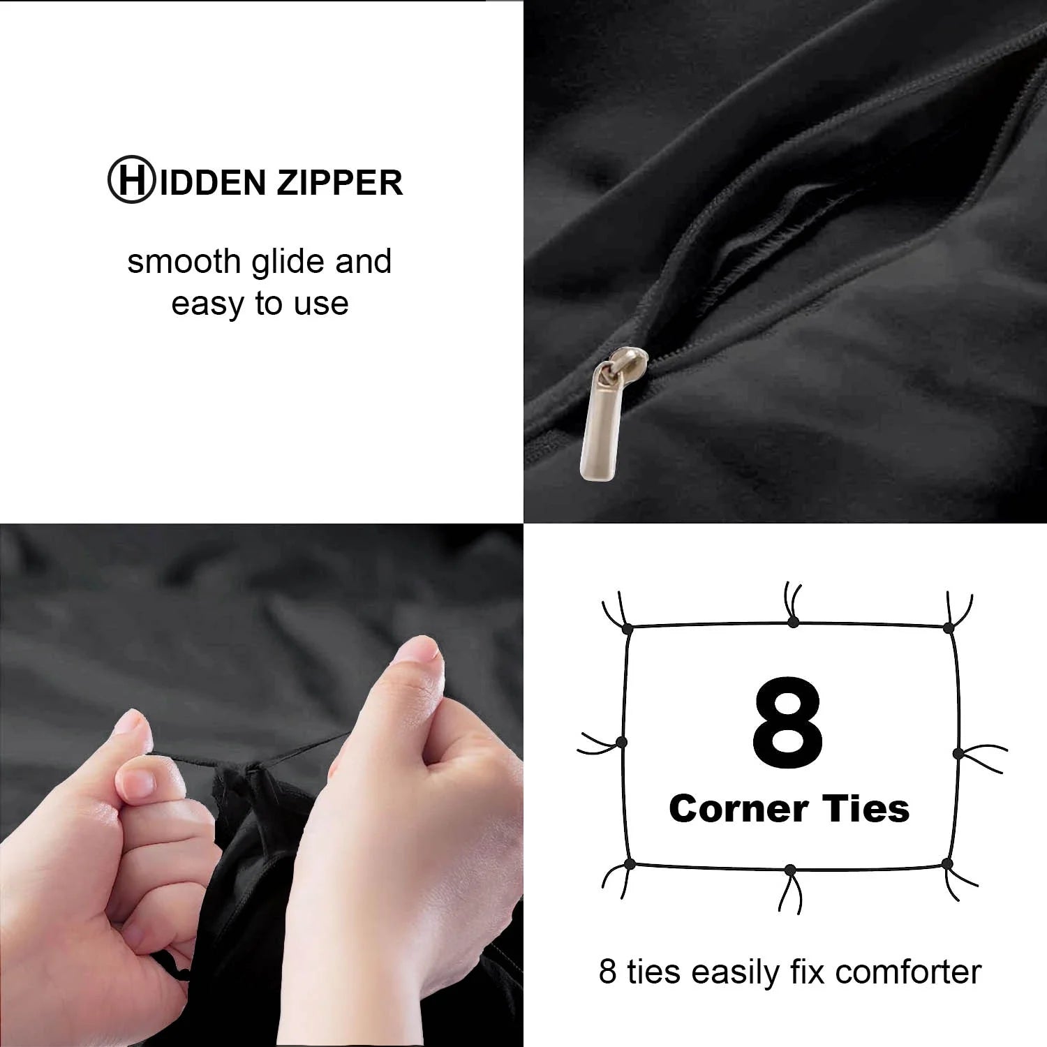 Duvet Cover Set Soft Washed Microfiber Duvet Cover 3 Pieces King Black