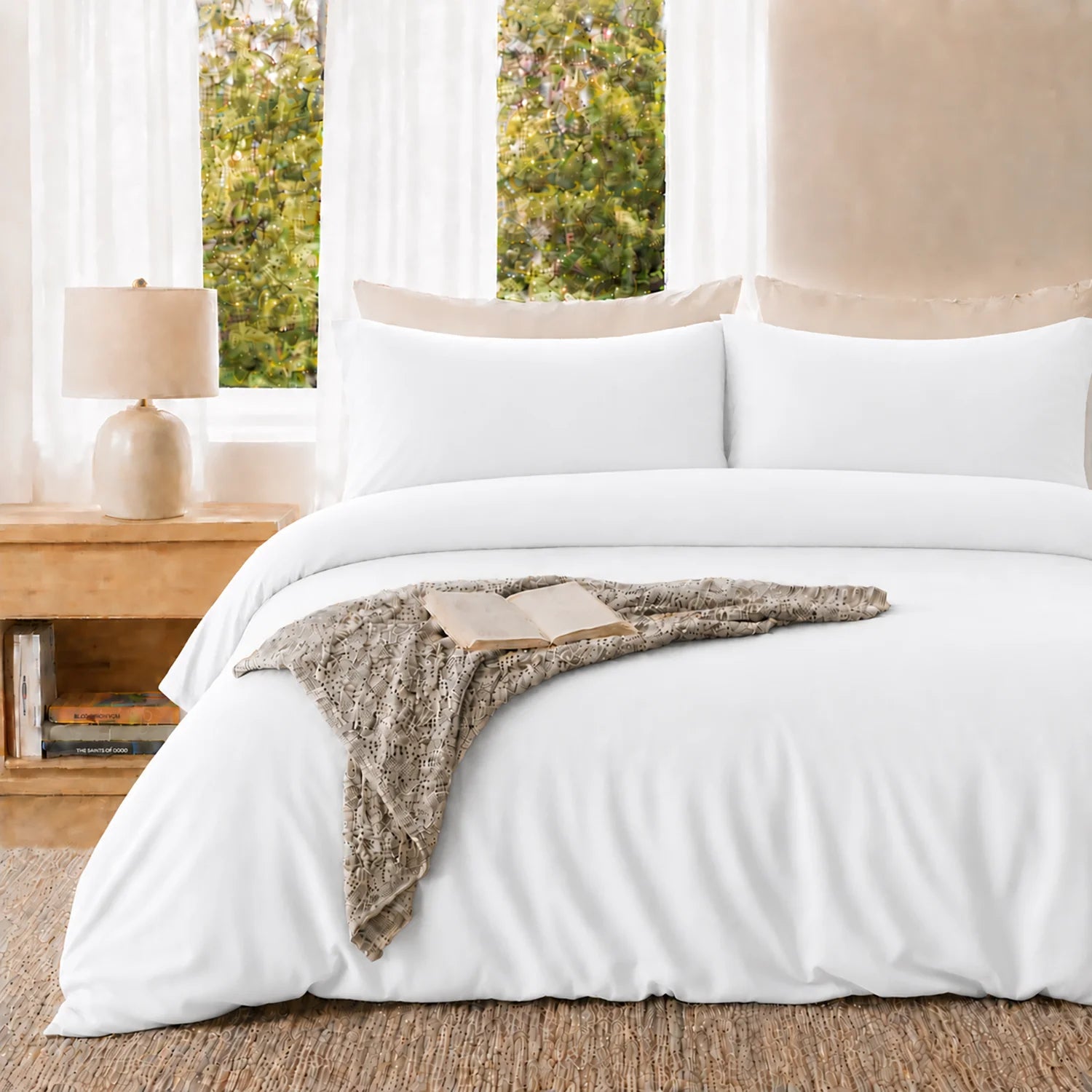 3 Pieces Duvet Cover Set, Soft Washed Microfiber Duvet Cover Queen with 2 Pillow Shams,White