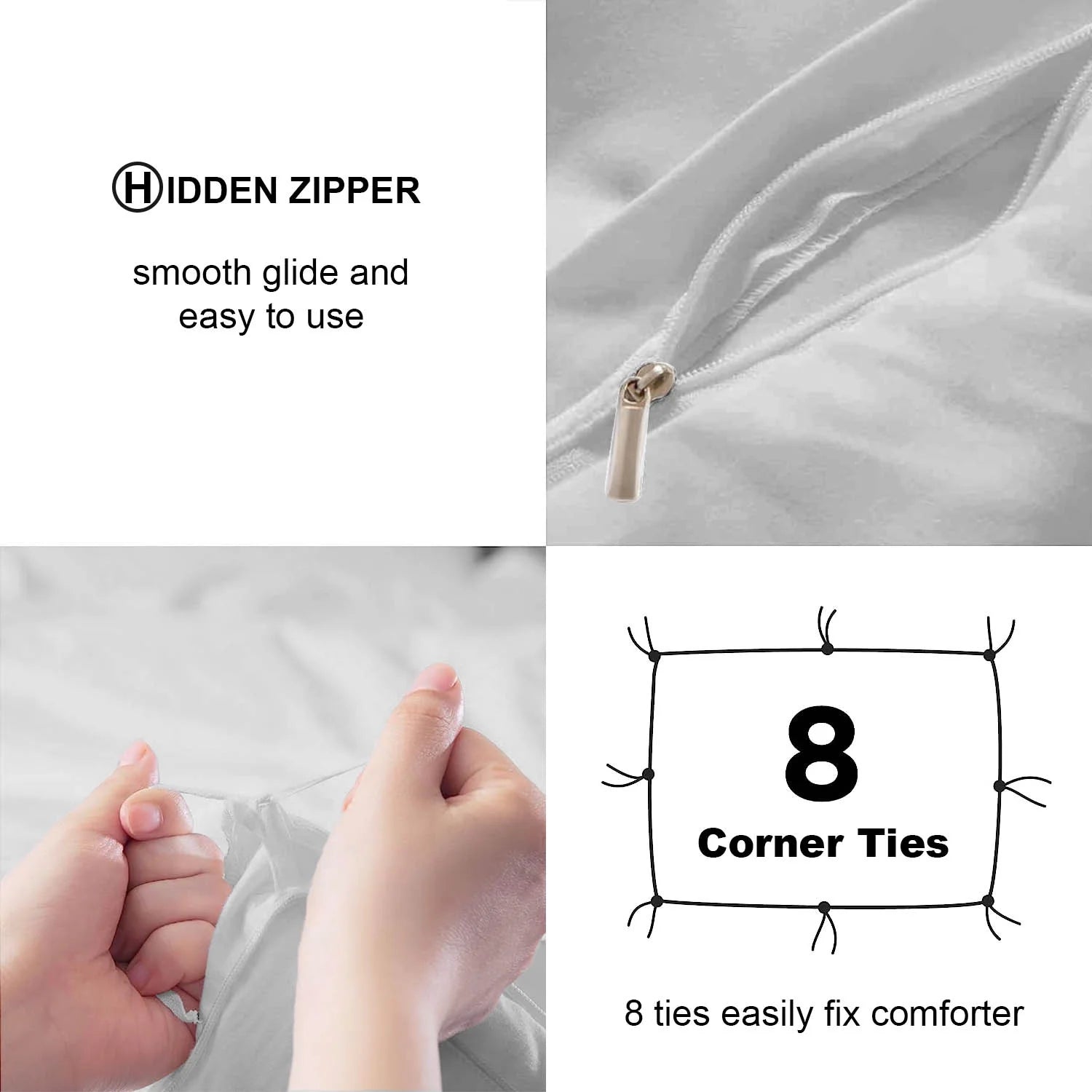 Duvet Cover Set Soft Washed Microfiber Duvet Cover 3 Pieces King Light Grey