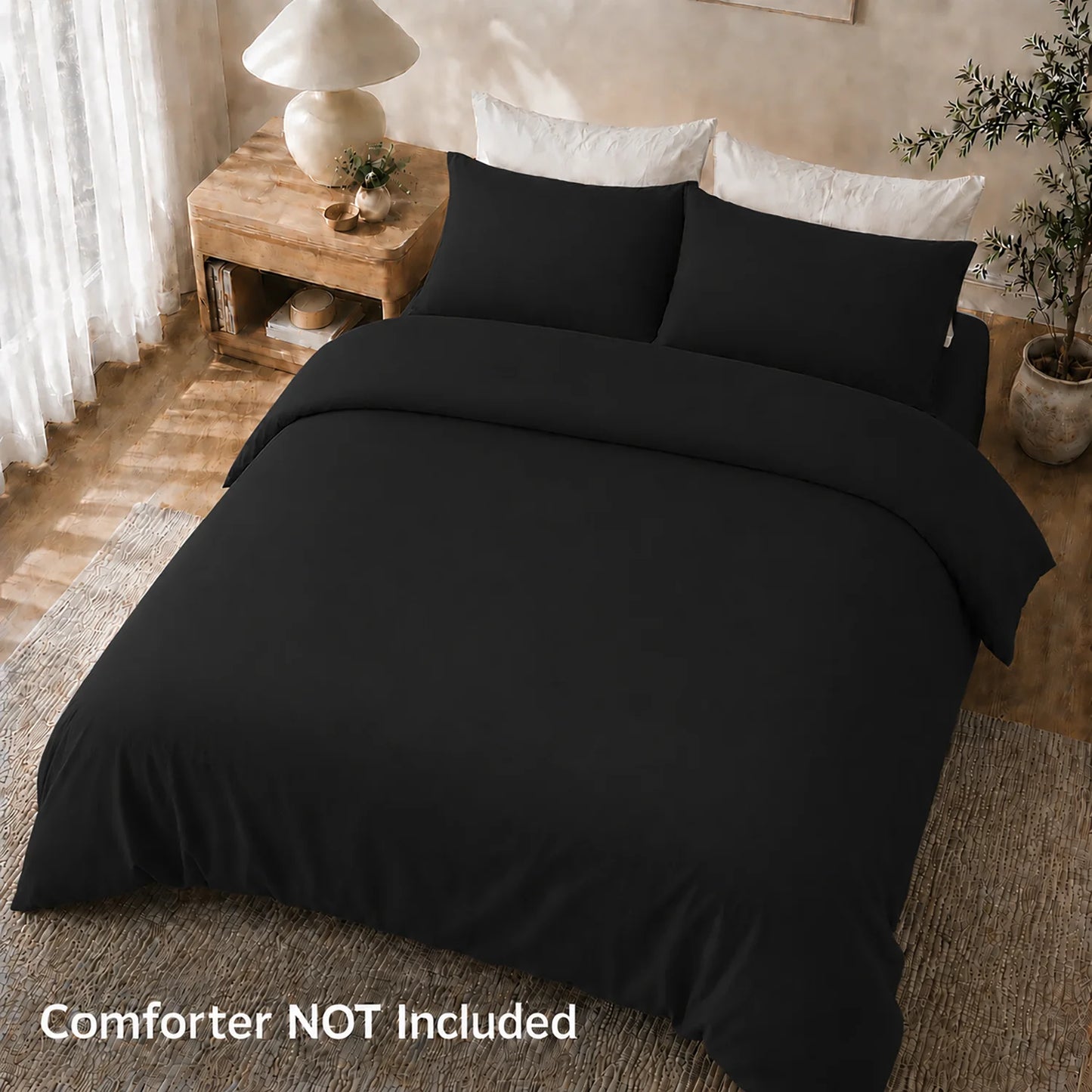 Duvet Cover Set Soft Washed Microfiber Duvet Cover 3 Pieces King Black