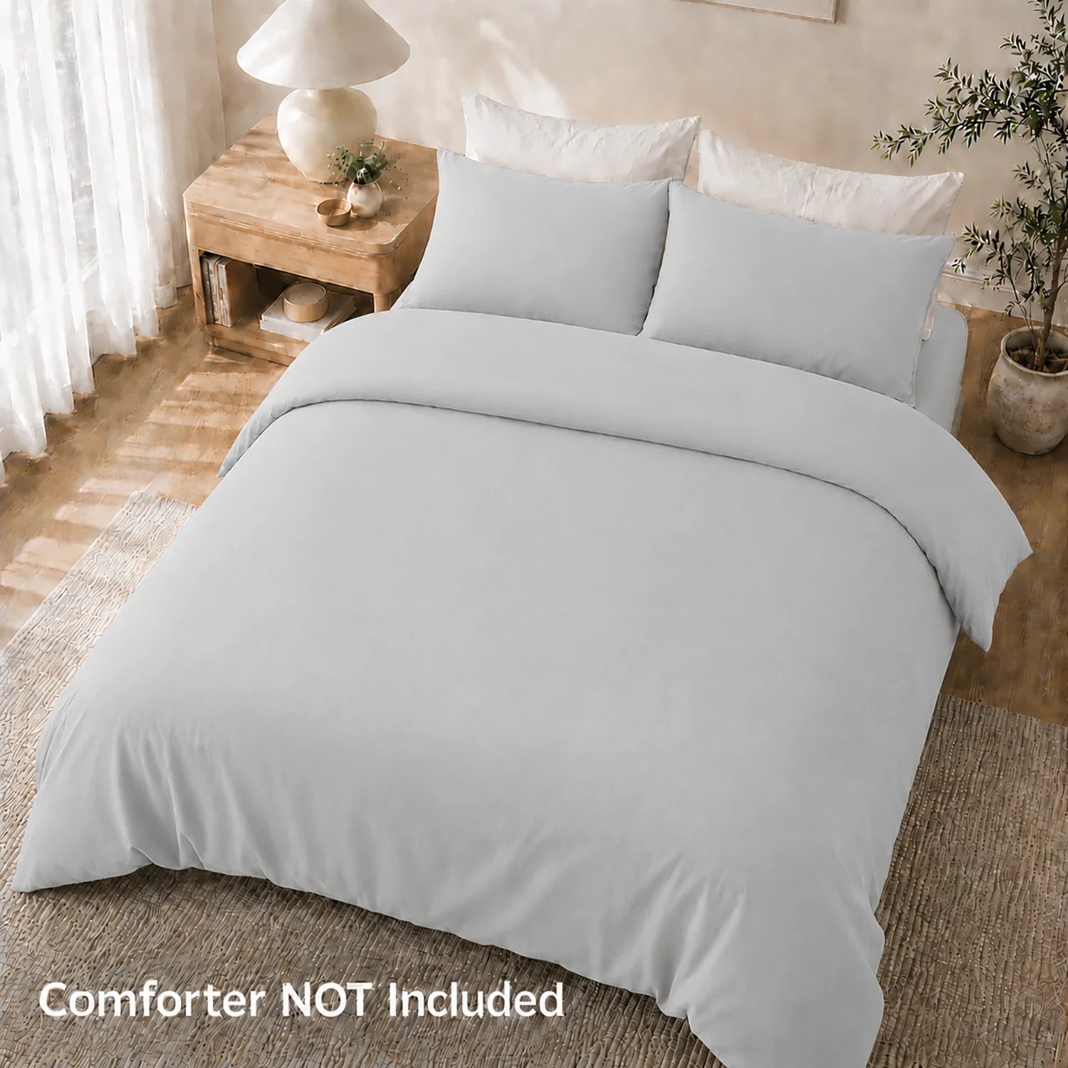 Duvet Cover Set Soft Washed Microfiber Duvet Cover 3 Pieces King Light Grey