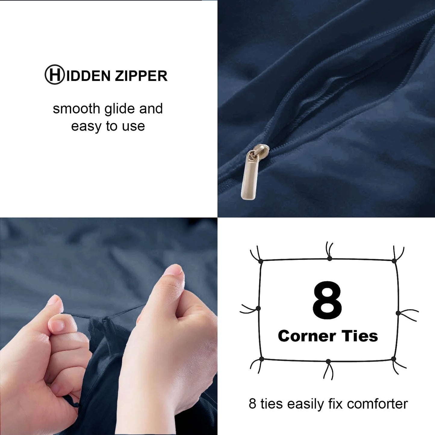 Duvet Cover Set Soft Washed Microfiber Duvet Cover 3 Pieces Queen Navy Blue