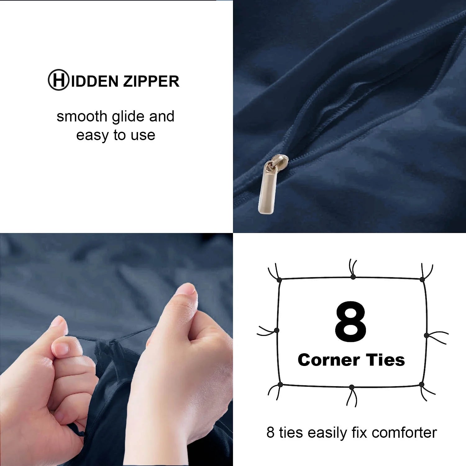 Duvet Cover Set Soft Washed Microfiber Duvet Cover 3 Pieces Queen Navy Blue