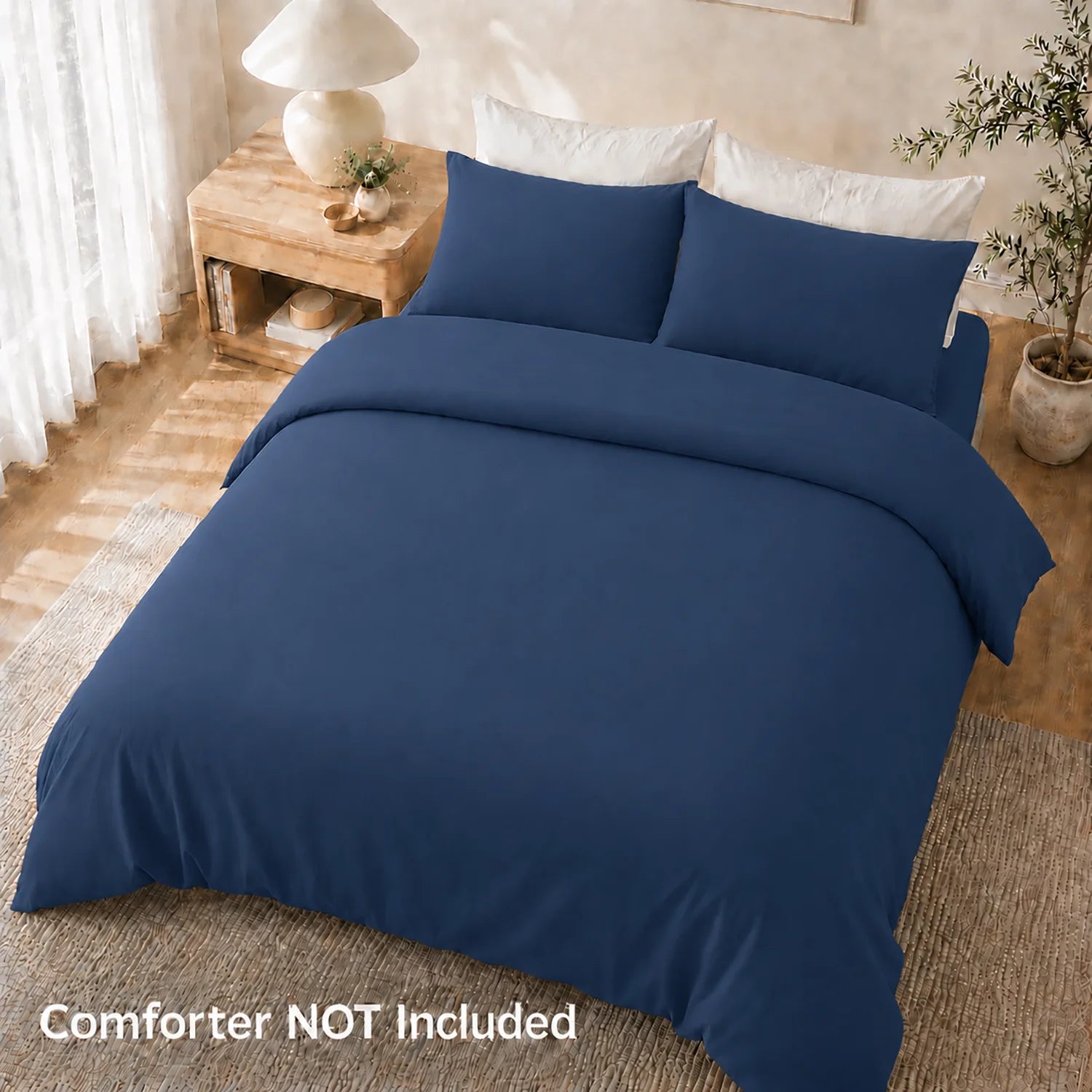 Duvet Cover Set Soft Washed Microfiber Duvet Cover 3 Pieces Queen Navy Blue