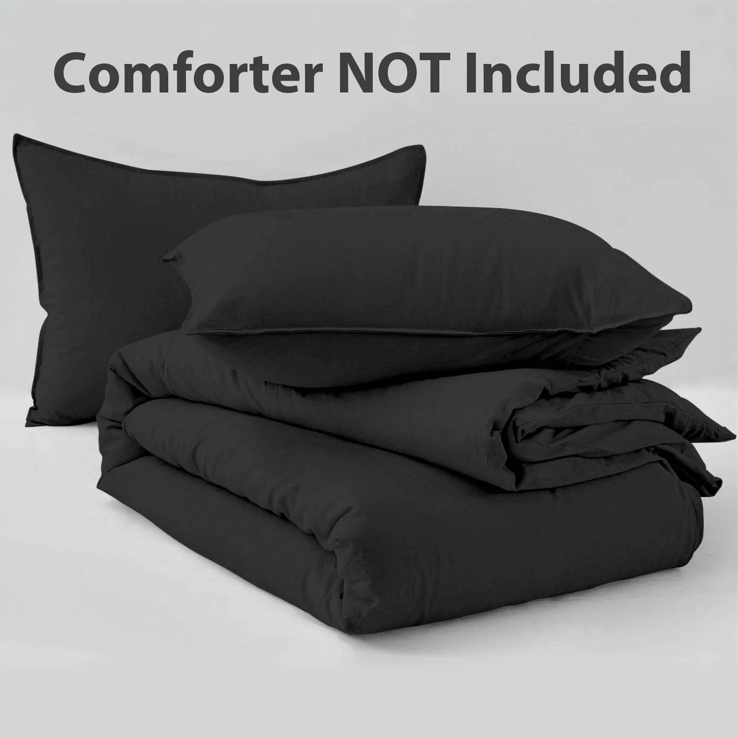 Duvet Cover Set Soft Washed Microfiber Duvet Cover 3 Pieces King Black